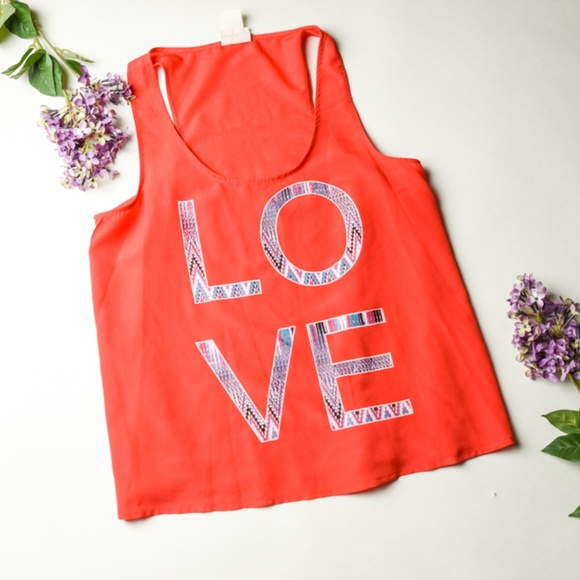 Self Esteem Tops - SELF STEEM Red Sleeveless Summer Top LOVE graphic
